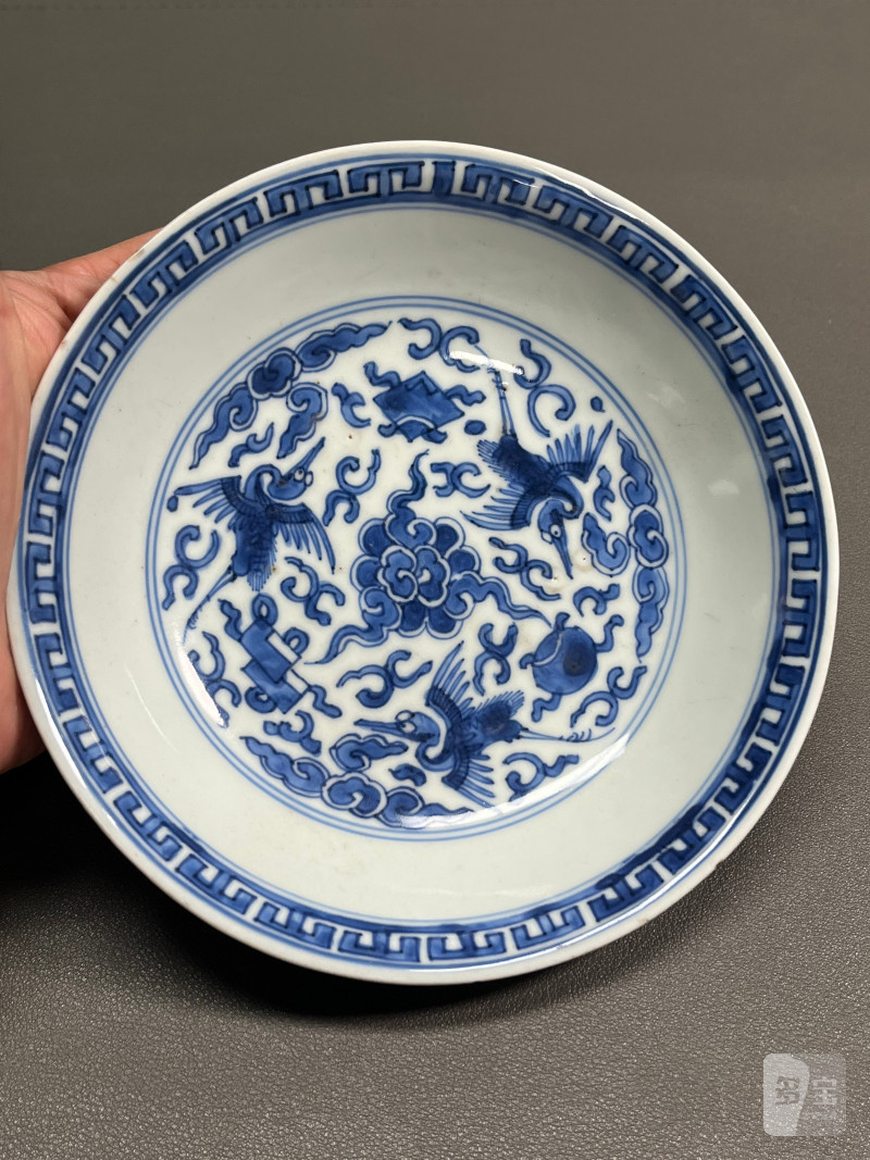 清康熙 青花云鹤纹盘 - 图7